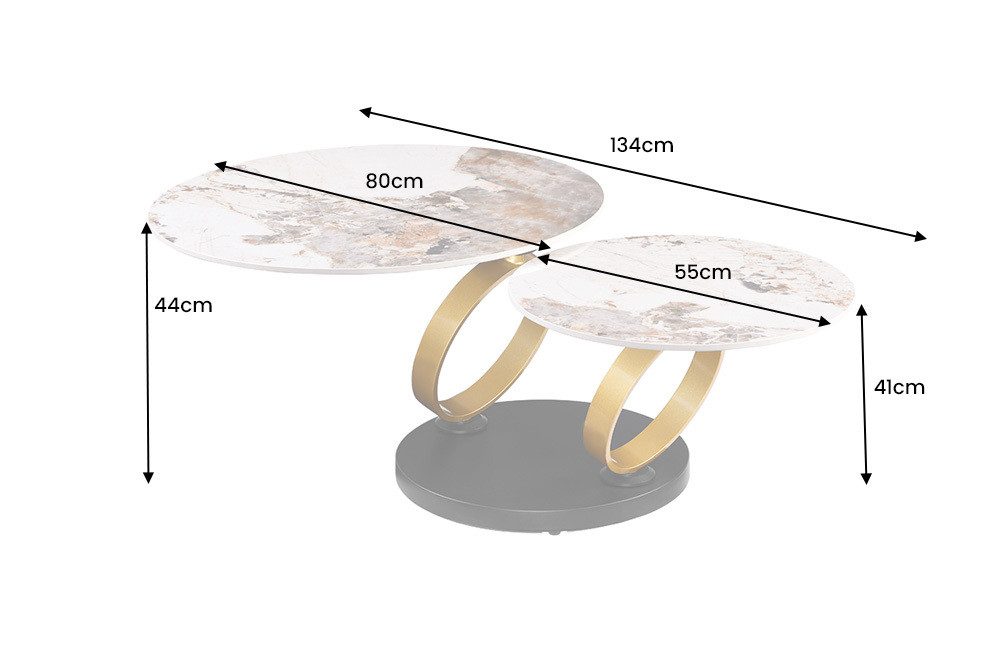 riess-ambiente Couchtisch DANCING RINGS 80cm weiß/braun - Keramik, Naturstein, rund, drehbar (Einzelartikel, 1-St), Ausgefallener Beistelltisch - ideal für moderne Wohn- und Schlafzimmer