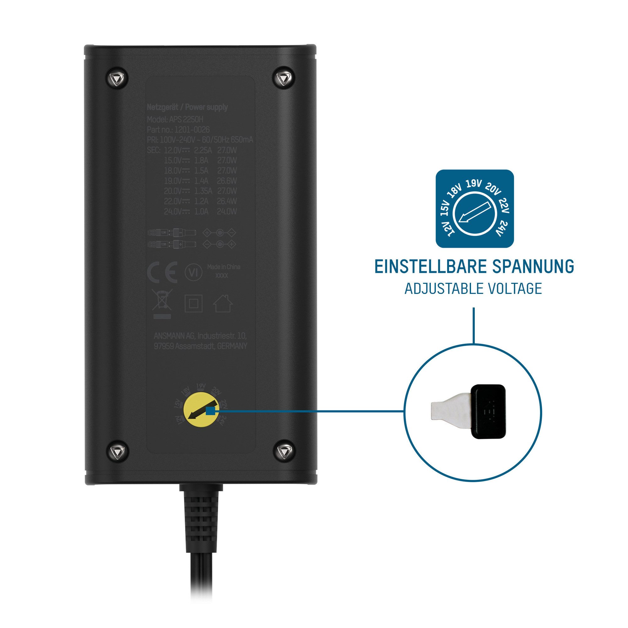 ANSMANN AG 12V Netzteil APS 2250H Netzstecker max. 2250mA (7 Adapter) Netzteil