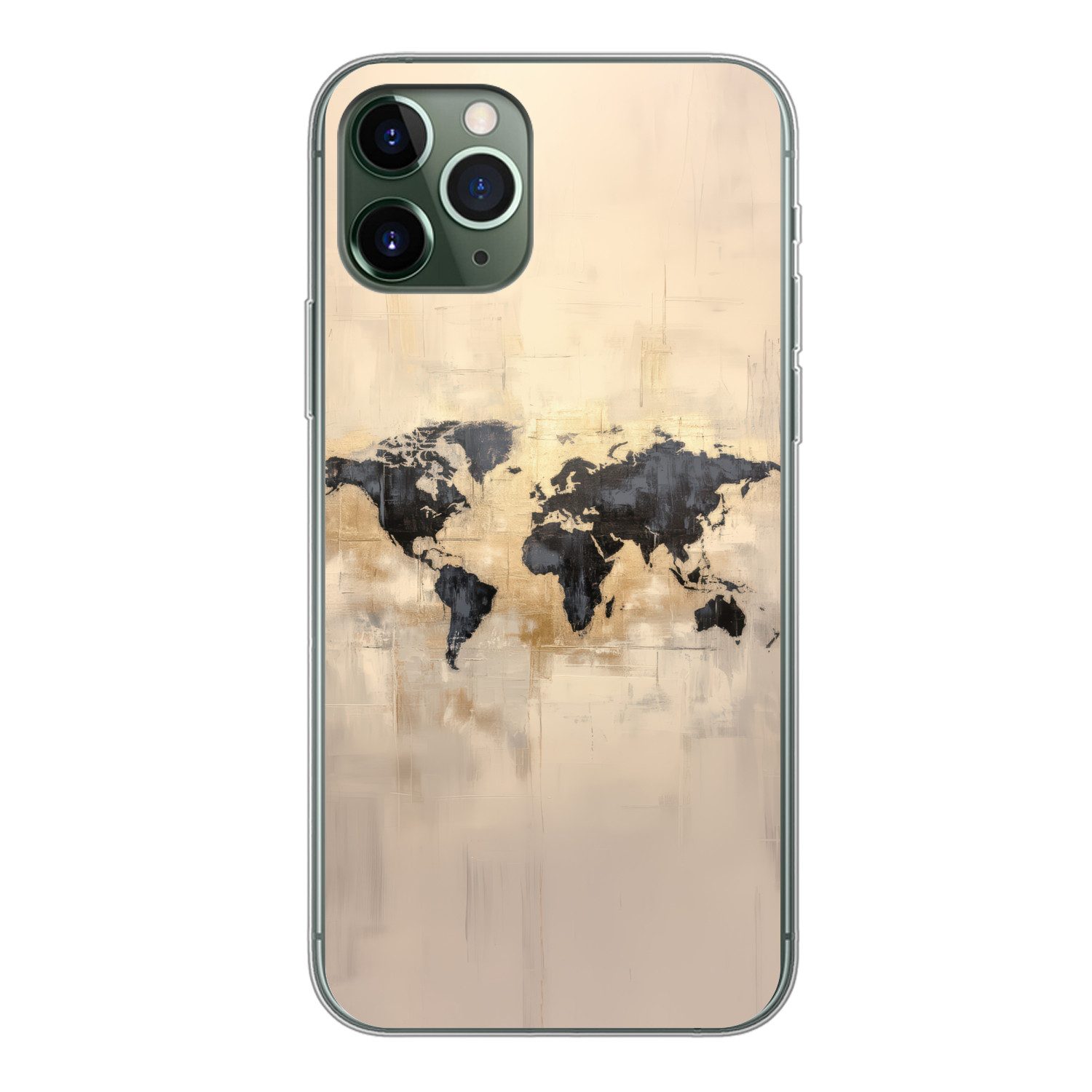 MuchoWow Handyhülle für Apple iPhone 11 Pro Weltkarte - Gold - Schwarz - Abstrakt, Smartphone-Bumper, Print, Handy Schutzhülle Dünn