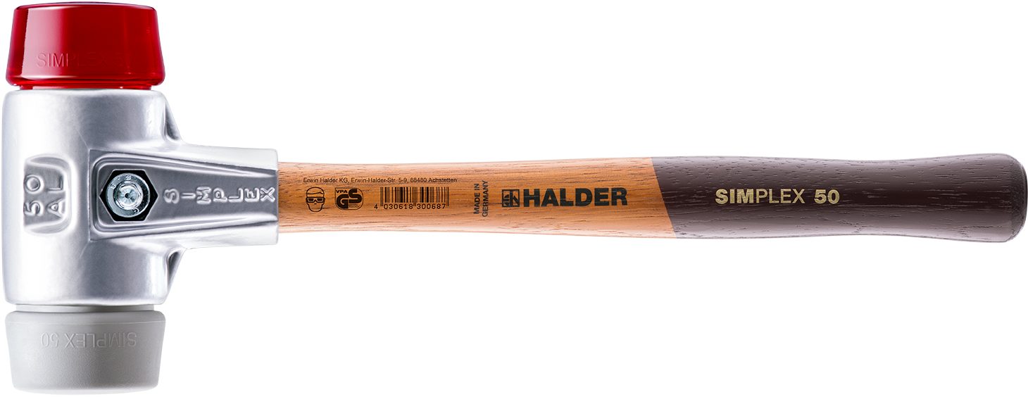 Halder KG Hammer SIMPLEX-Schonhämmer,Aluminiumgehäuse und hochwertigem Holzstiel 30 mm