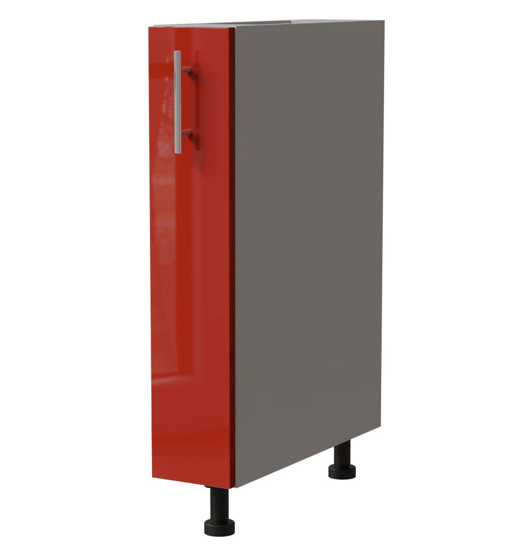 Feldmann-Wohnen Apothekerschrank Brerra (D15/kargo, 1 Türfront, innen 1 Korbauszug mit 2 Ablagen, 1-St., moderne Optik, lackierte Fronten, 15x50x82cm) grau / RAL 3002 karminrot Hochglanz / Korb links