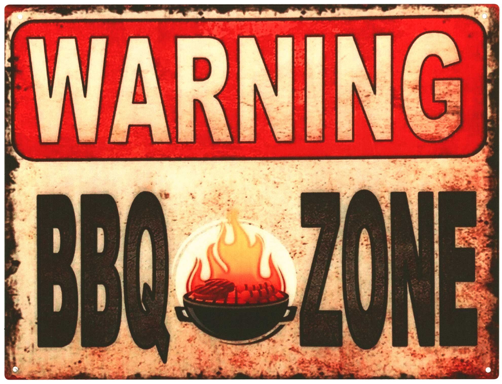 Metallschild Blechschild G13438 Warning BBQ Zone 25 x 33
