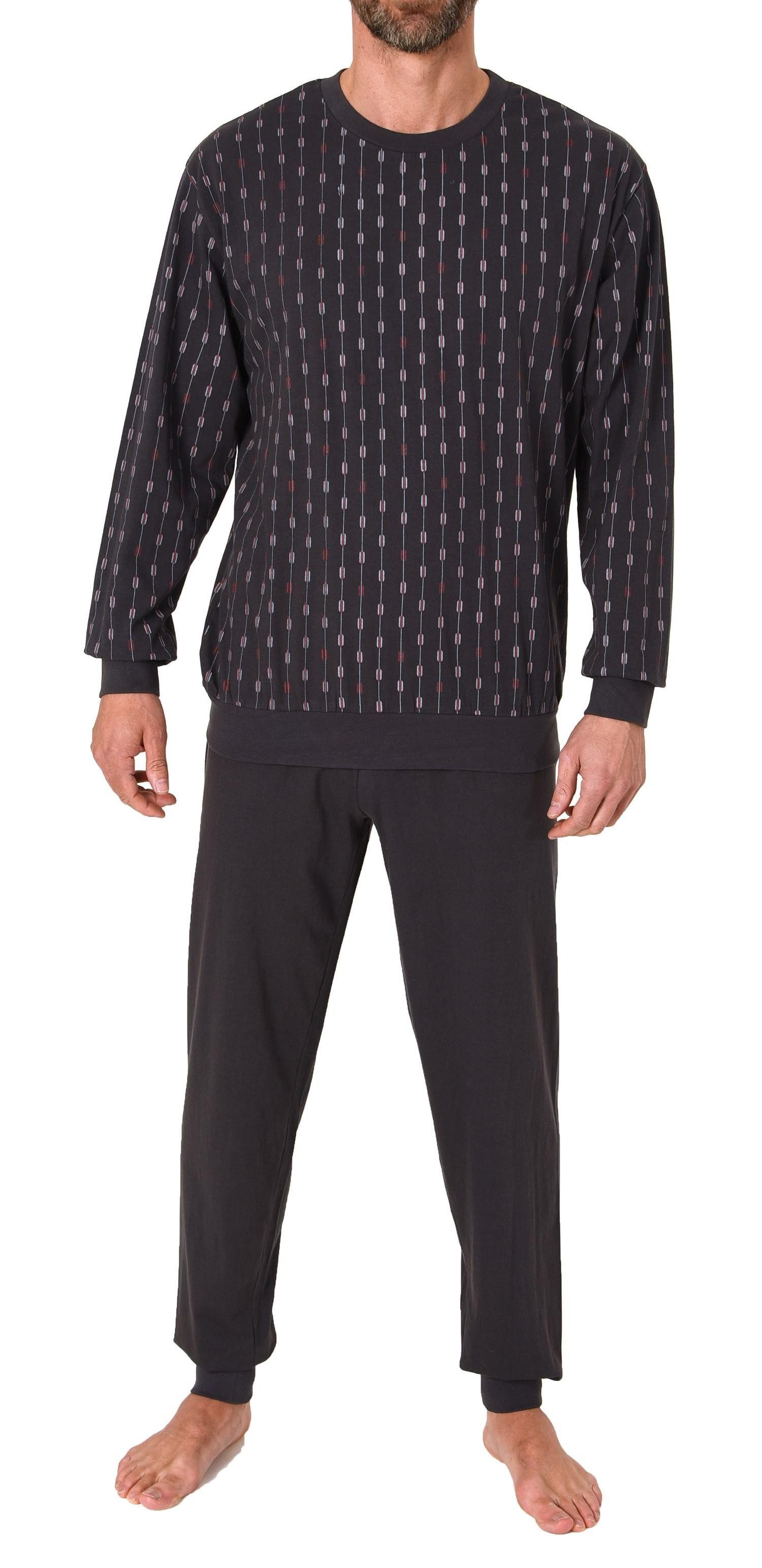 Normann Pyjama Herren Schlafanzug langarm, Pyjama mit Minimal-Print - 122 10 751