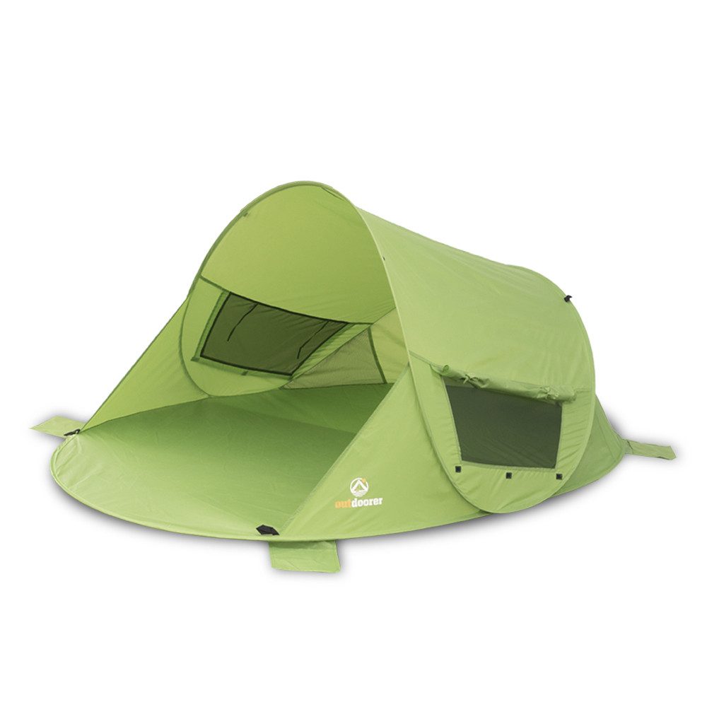 outdoorer Strandmuschel Zack Premium grün - Pop-up-Strandmuschel mit UV 80-Sonnenschutz, Großes Familien-Strandzelt mit verschließbaren Fenstern, Windschutz