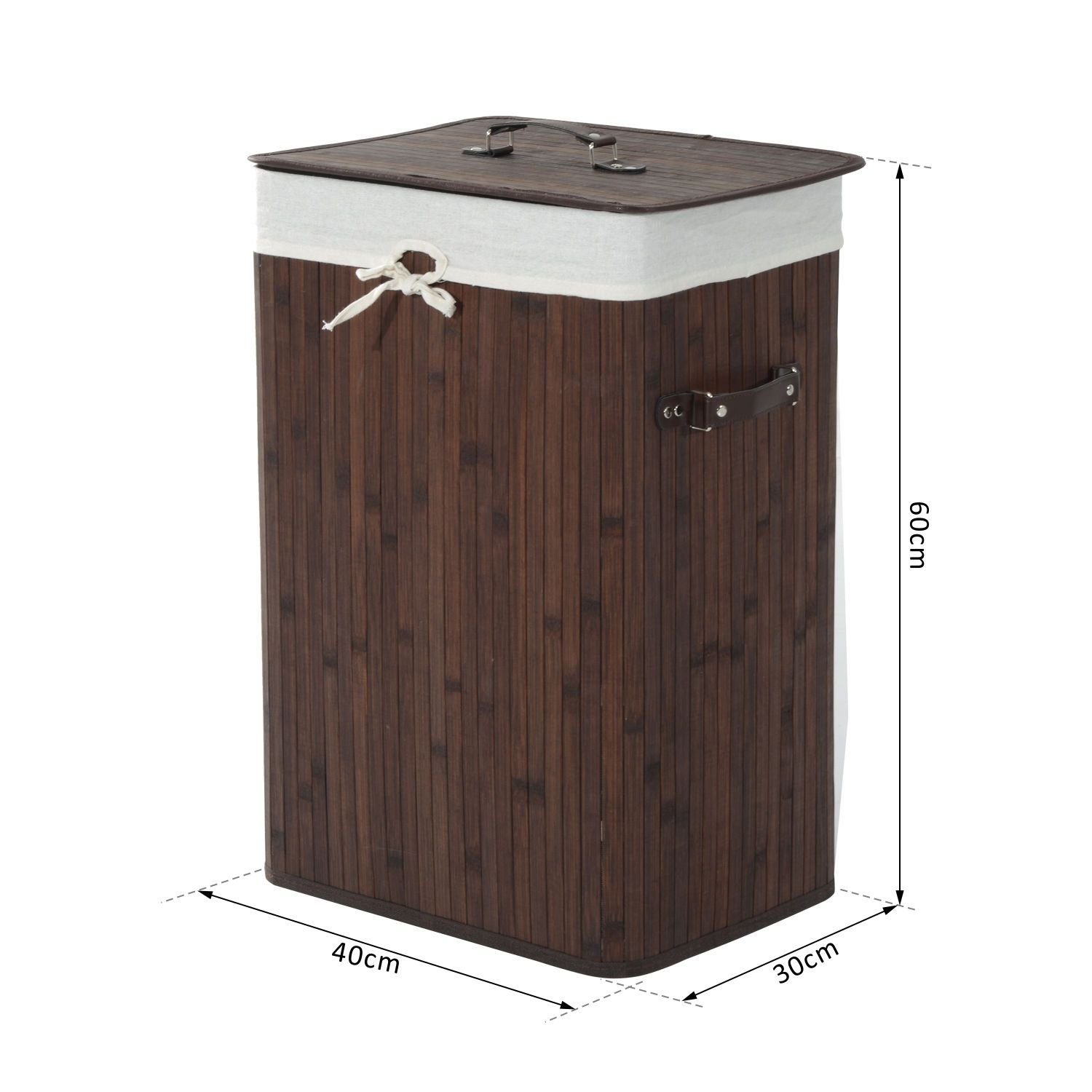 HOMCOM Wäschekorb schmal Wäschesammler mit Griff, für Schlafzimmer & Bad, Schwarz (Wäschekorb, 1 St., Wäschebox), Bambus, faltbar, 72L, Dunkelbraun, 40 x 30 x 60 cm