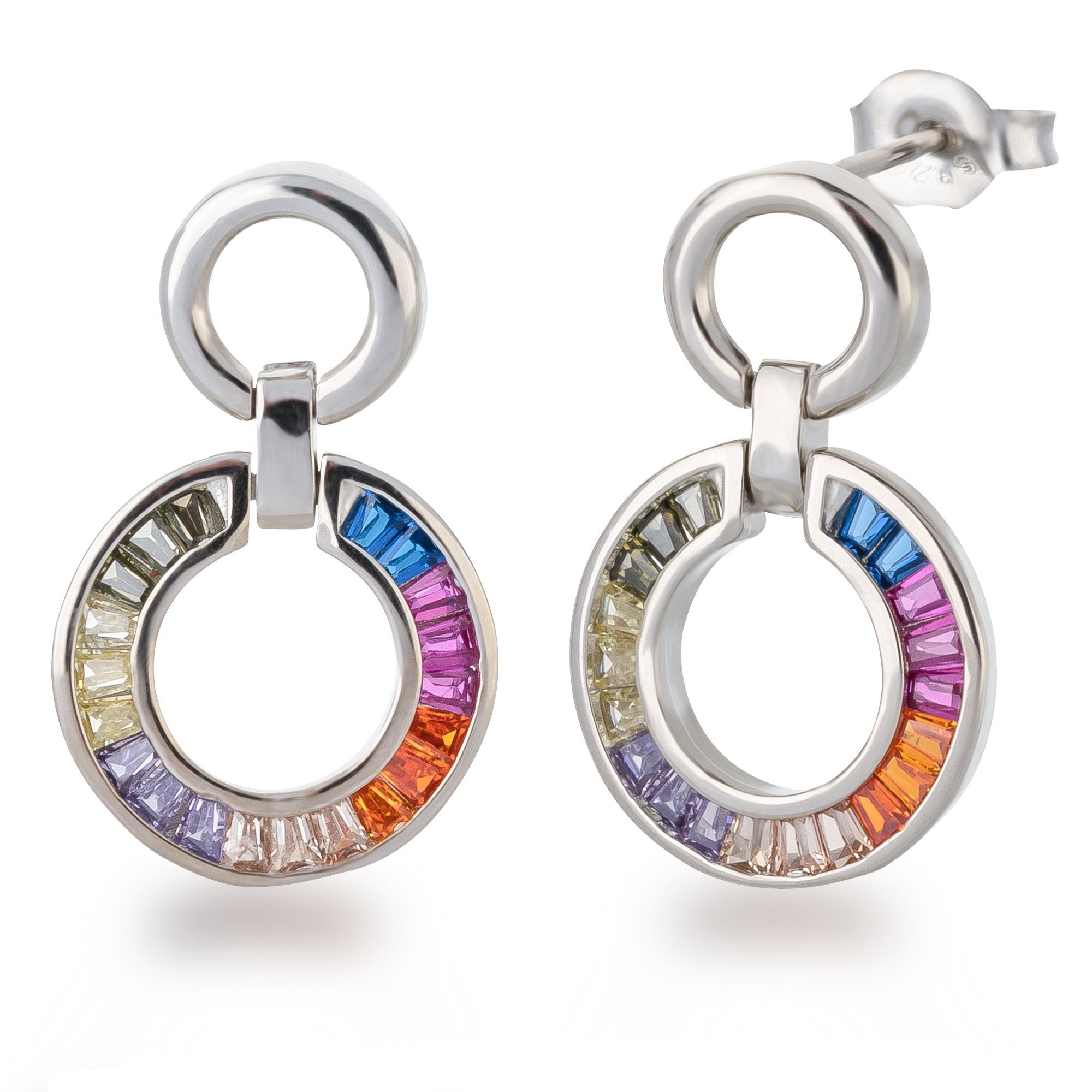 Schöner-SD Paar Серьги Серьги-гвоздики Kringel Silber rund hängend mehrfarbig multicolor bunt, 925 Silber