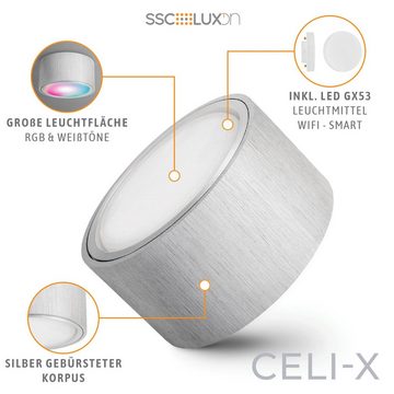 SSC-LUXon Aufbauleuchte CELI-X Aufbauleuchte flach in silber gebuerstet mit Smart RGB LED, RGB