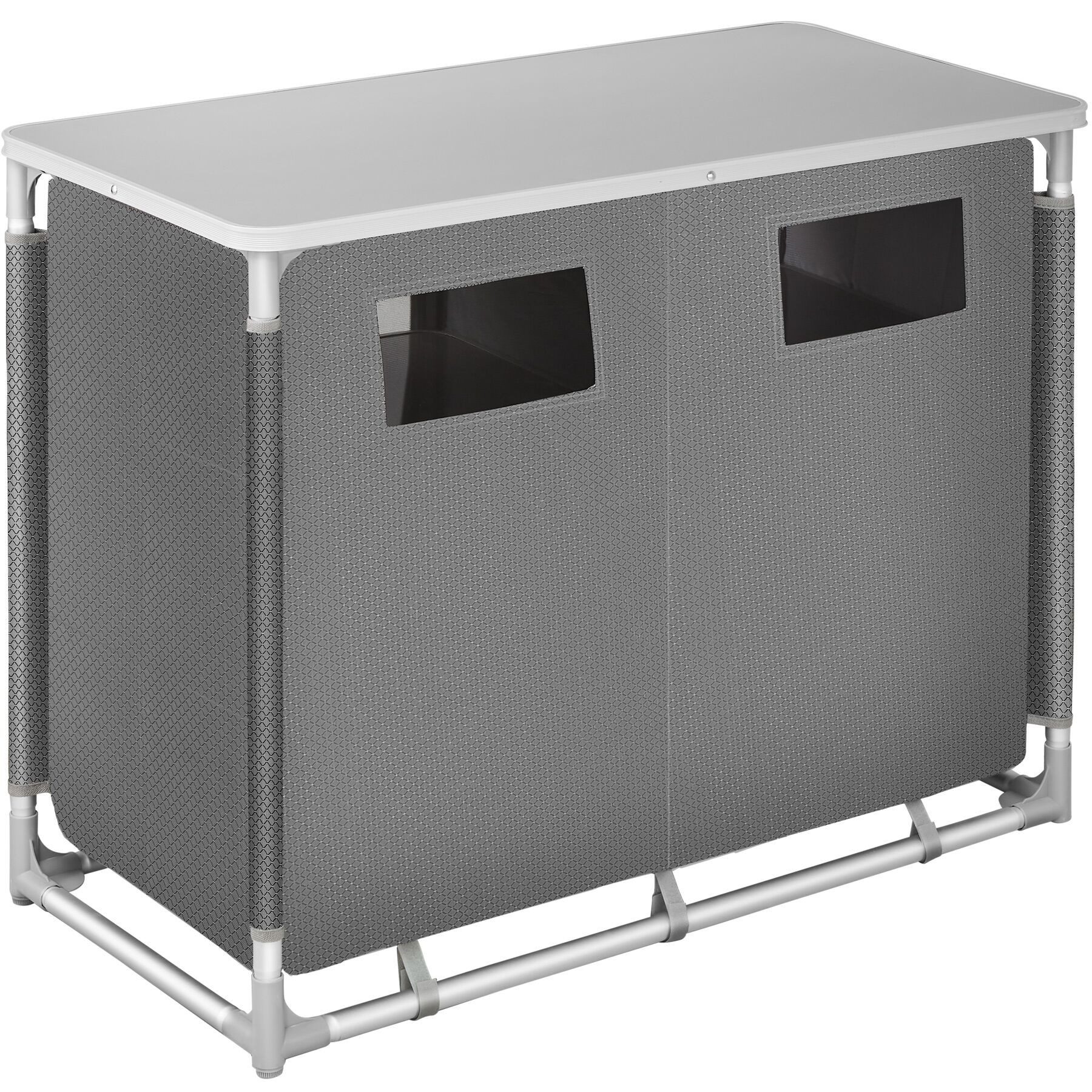 tectake Campingtisch Camping-Klapptisch, Maße: 97 x 47,5 x 78 cm, lässt sich falten (Outdoor-Tisch, 1-St., in grau), Wetterbeständig, Stauraum mit 6 Fächern, inklusive Tragetasche