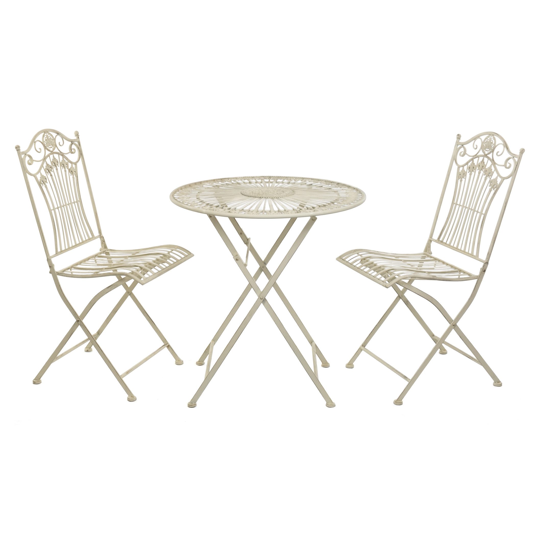 Moritz Balkonset Bistrogarnitur Vintage Klappset 3-teilig Metall Antik Weiß Terrasse, (3-tlg)