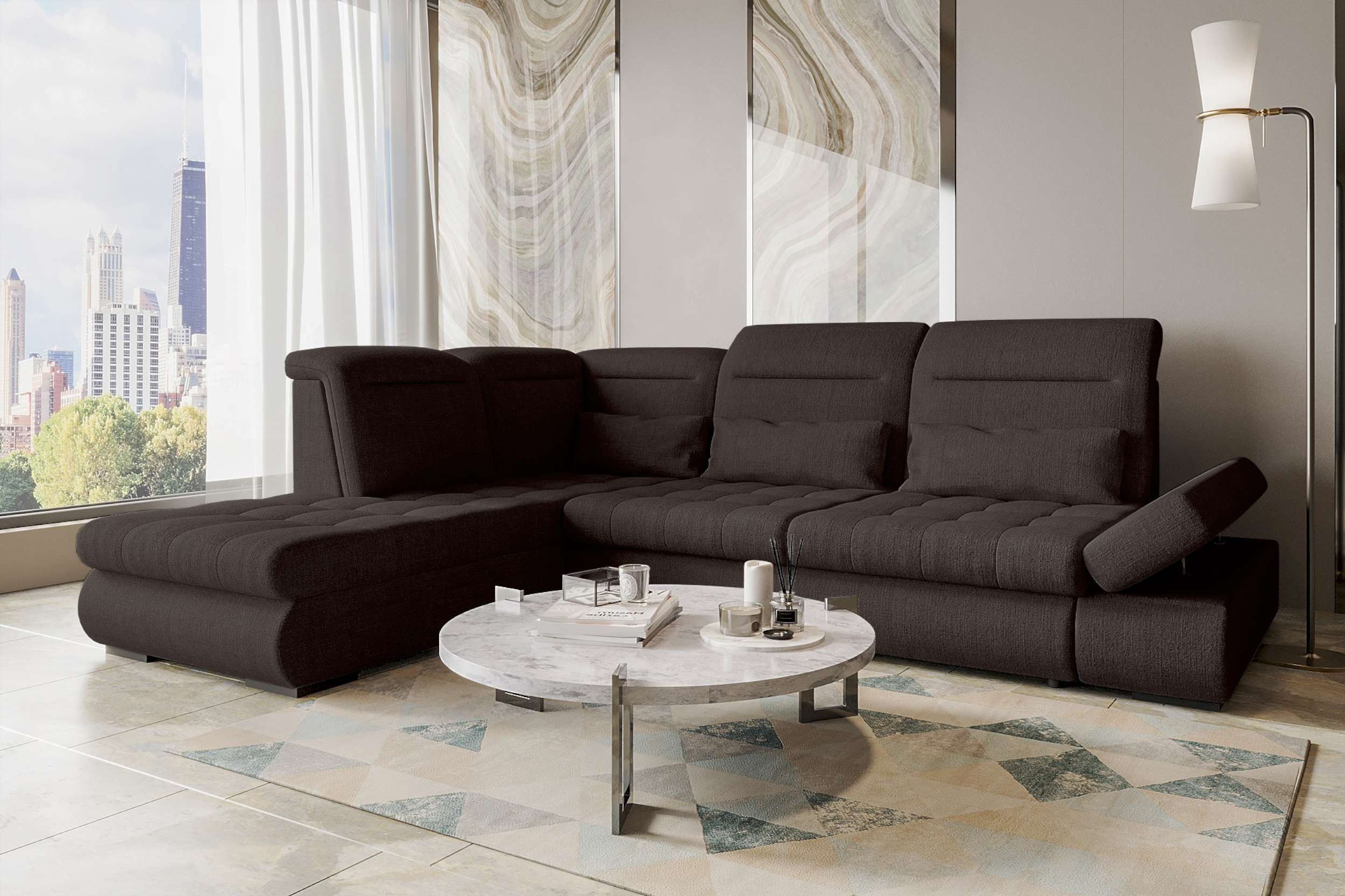 99rooms Ecksofa Toscana, Sofa L-Form, Eckcouch, Bettfunktion, Rundumbezug aus gepolstertem Velours VOGUE