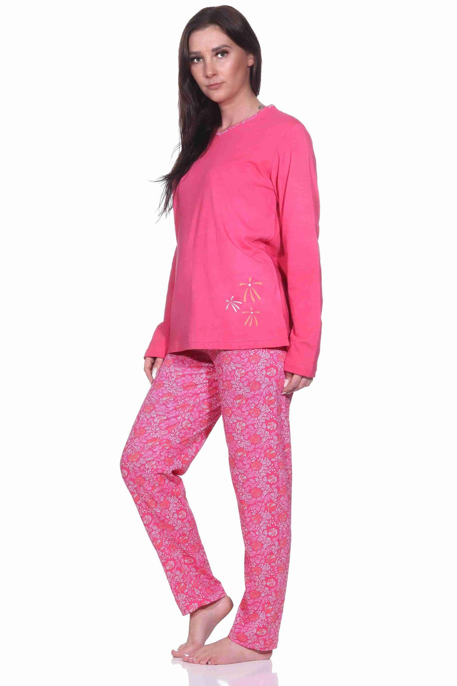 Normann Pyjama pink Pyjamahose floralen mit Schlafanzug langarm Damen Alloverprint