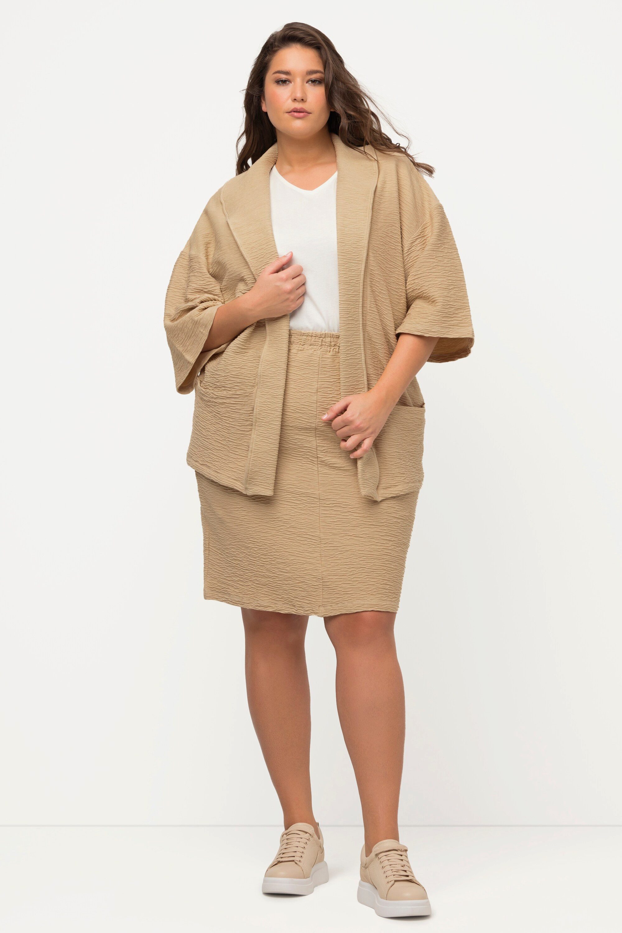 Sweatjacke Sweat-Kimono 3D-Struktur Kragen 3/4-Arm