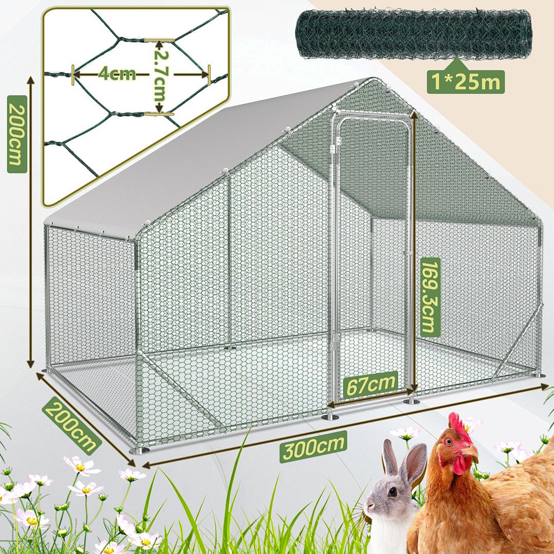 Clanmacy Hühnerstall 3x2x2m Hühnerstall aus Stahl mit UV-beständiger Abdeckung Voliere – Bild 2 von 5