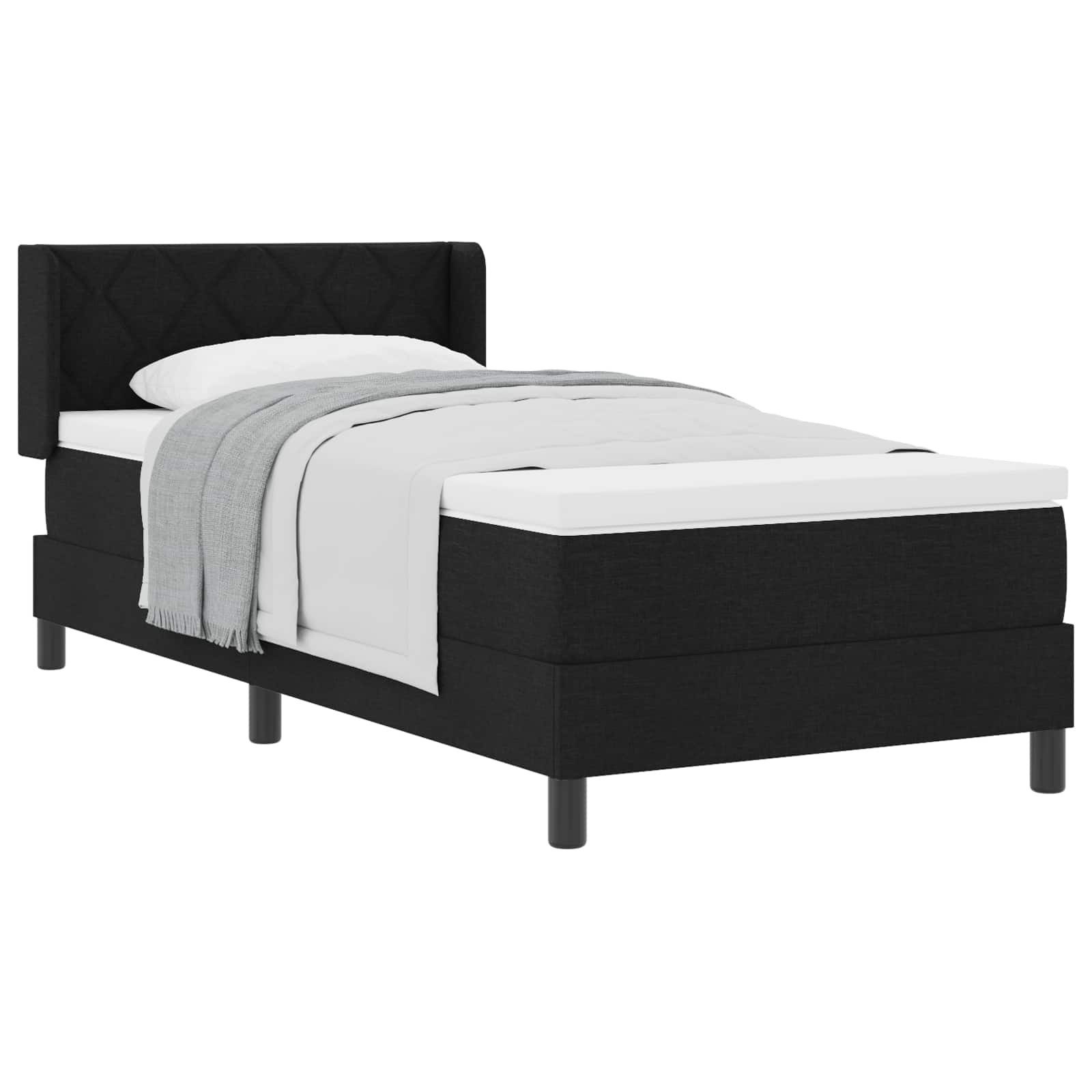 Bett Boxspringbett mit Kopfteil Schwarz 200 x 90 cm Stoff