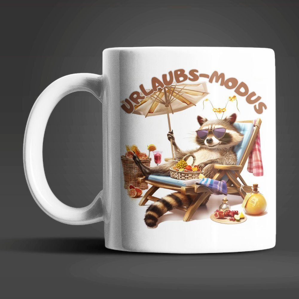WS-Trend Tasse Waschbär Urlaubs-Modus Keramik Kaffeetasse Teetasse, Keramik