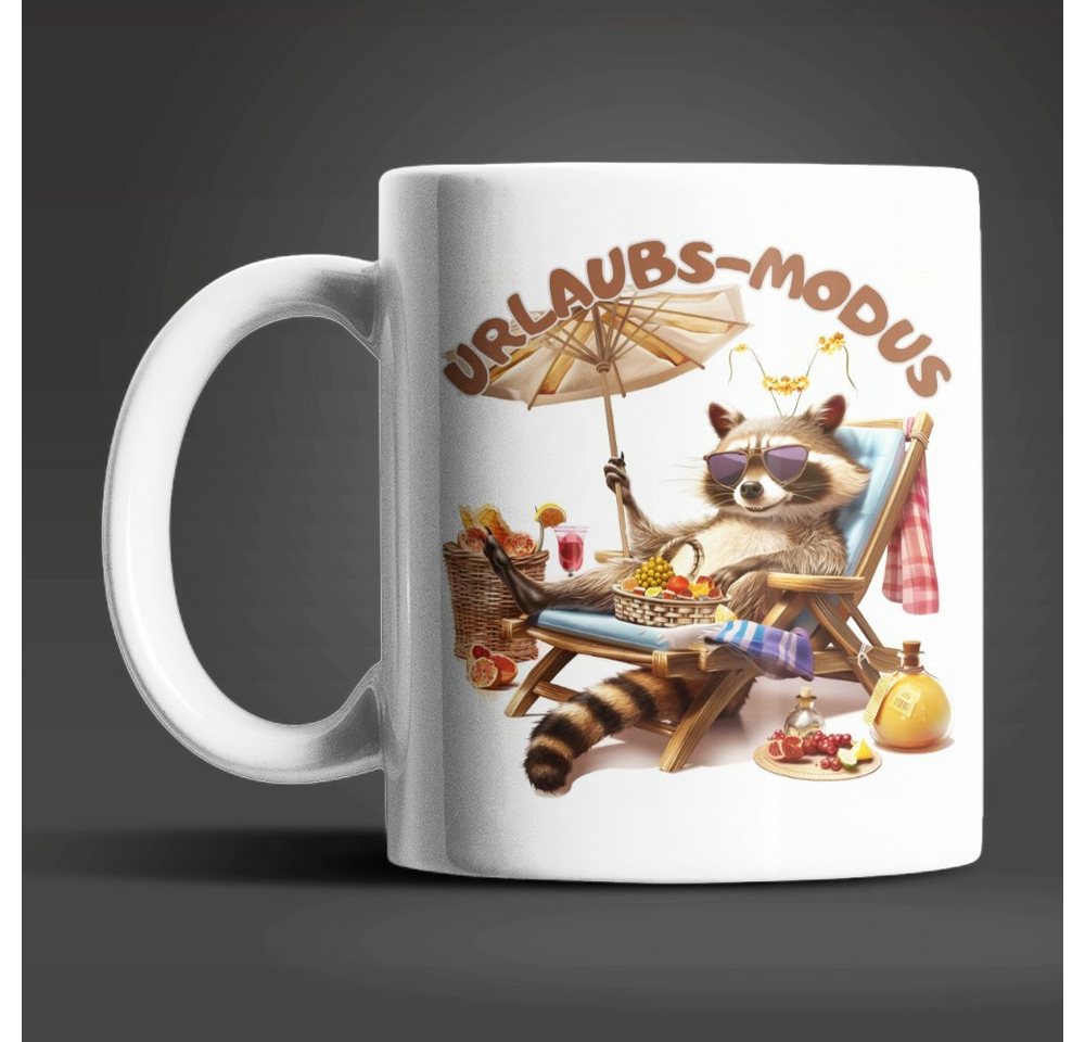 WS-Trend Tasse Waschbär Urlaubs-Modus Keramik Kaffeetasse Teetasse, Keramik