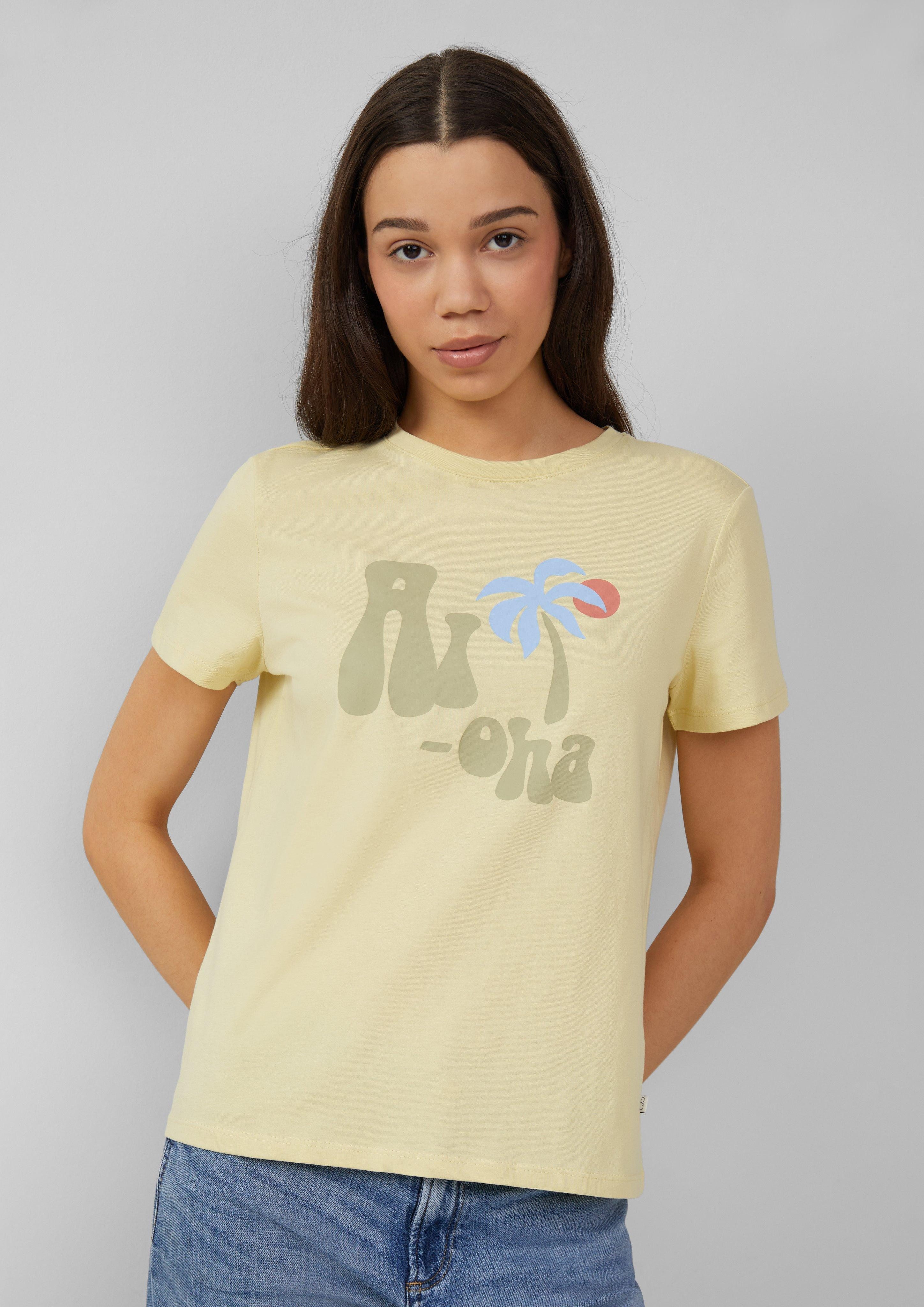 QS Kurzarmshirt Baumwollshirt mit Frontprint günstig online kaufen