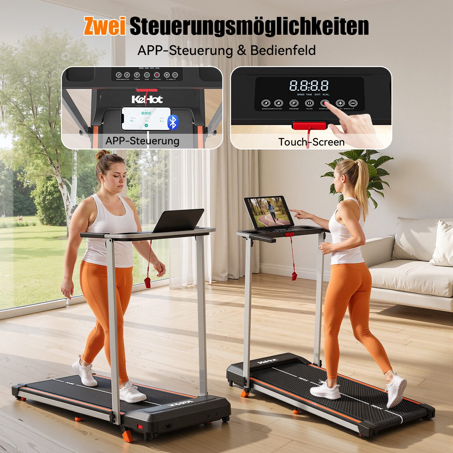 kehot Laufband Leises Laufband für Zuhause mit Steigung (12 % Steigung für intensiveres Cardio- und Ausdauertraining, 1–12 km/h mit 40 × 100 cm Lauffläche für Walking und Jogging), Bluetooth-App, LED-Display und klappbares Design bis 125 kg