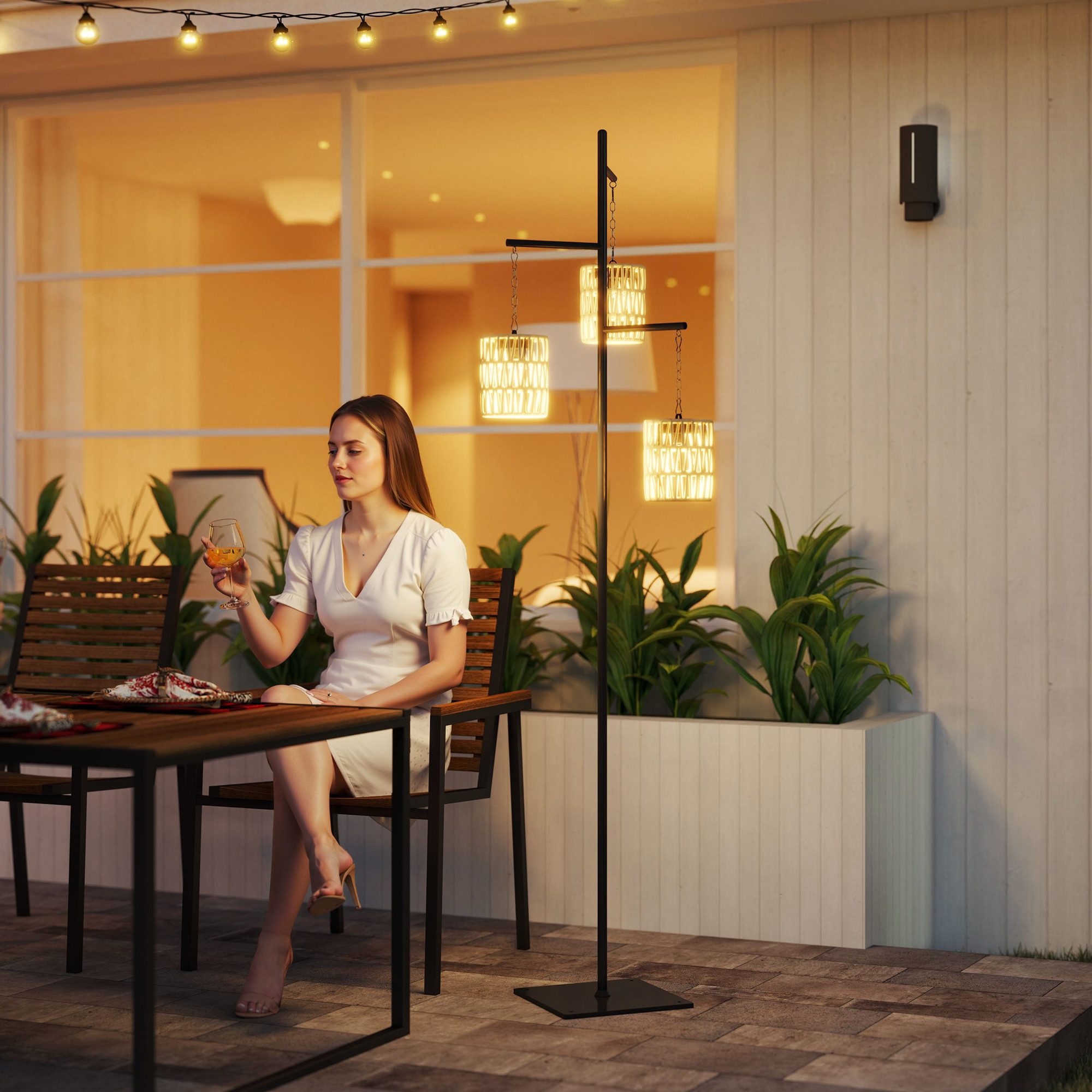 Outsunny LED Solarleuchte aus Rattan, mit Lichtsensor, 3 Lichten, automatisch, Solarbetrieben, wetterfest, Glühlampe, Warmweiß, im Boho-Stil, für Garten, Balkon, Außen, Rasen, Hof
