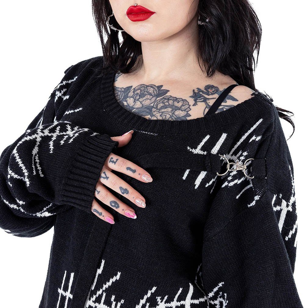Heartless Strickpullover Stitch Me Strickpulli Gothic Punk Grunge Extralang