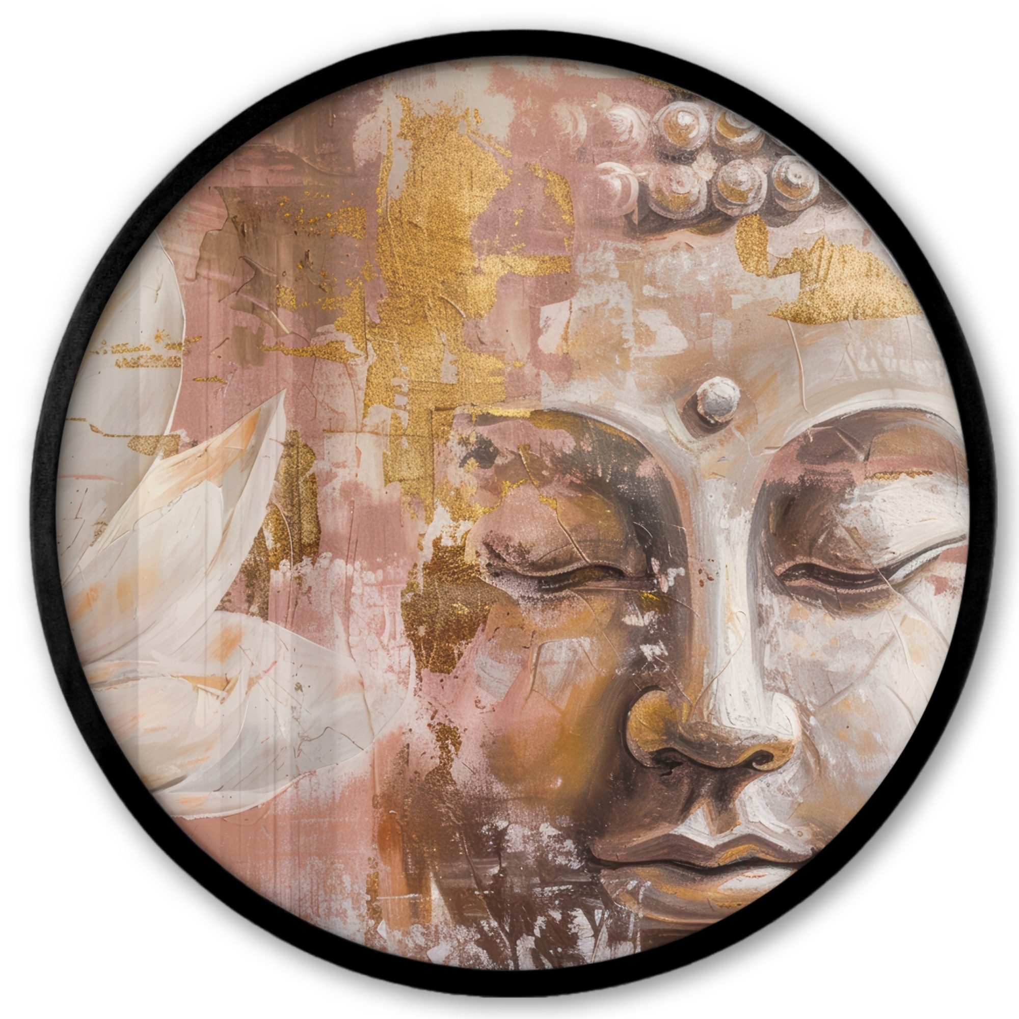 MuchoWow Poster Rund - Buddha - Blume - Gold - Rosa - Abstrakt, (1 St), Runde Wandbilder, Deko für Wohnzimmer und Schlafzimmer, 40x40 cm