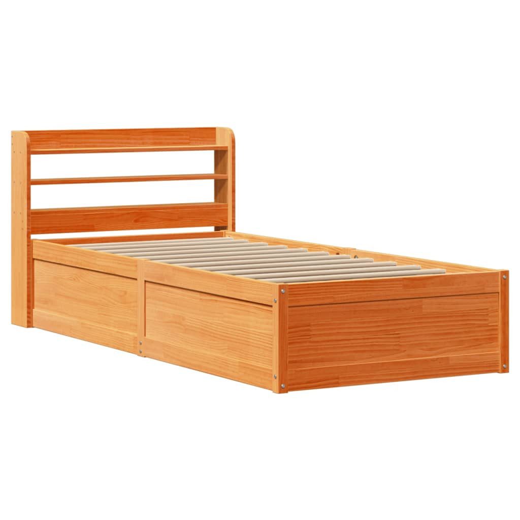 Bett Massivholzbett mit Kopfteil Wachsbraun 75x190 cm Kiefer