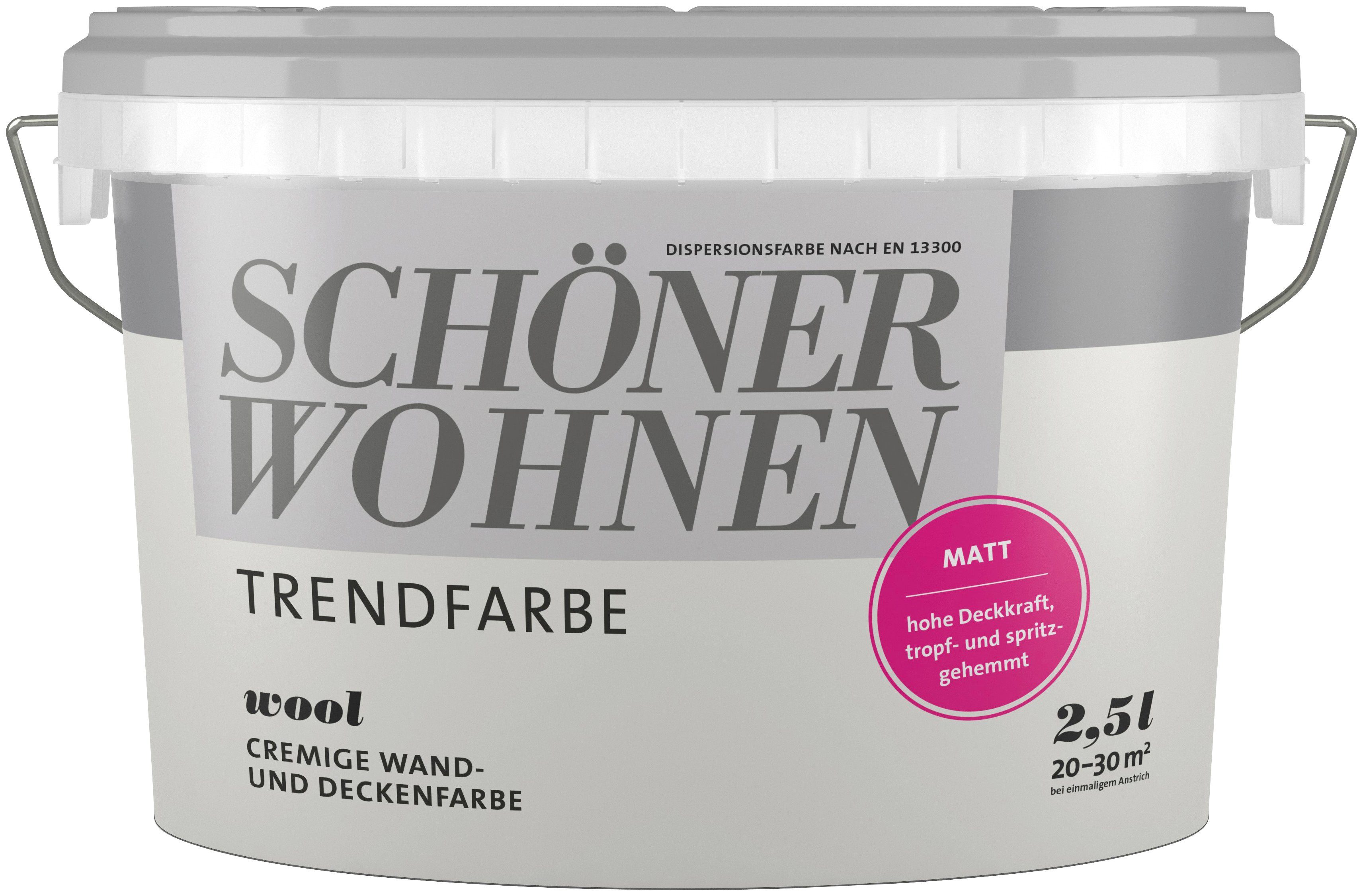 SCHÖNER WOHNEN FARBE Wand- und Deckenfarbe Trendfarbe, 2,5 Liter, Wool, hochdeckende Wandfarbe - für Allergiker geeignet