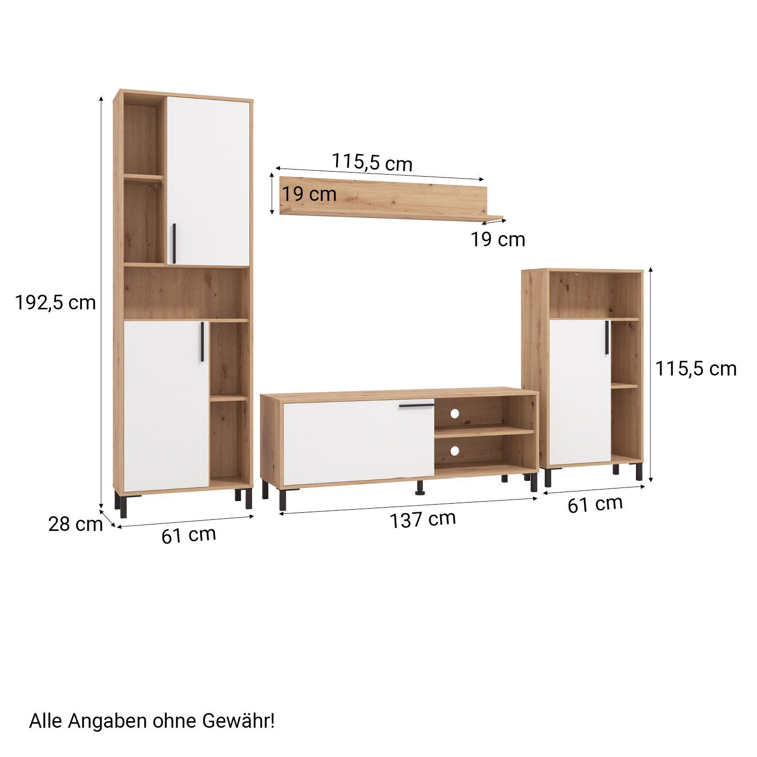 Homestyle4u Wohnwand Schrankwand 4 tlg. Anbauwand Weiß oder Grau, (Set, 4-St., 4-teilig)