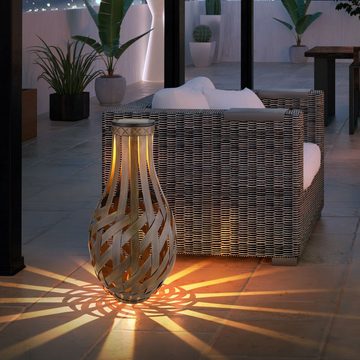 etc-shop Außen-Deckenleuchte, LED-Leuchtmittel fest verbaut, Warmweiß, Solarlaterne Garten Bambus Solarlampen Tischlampe