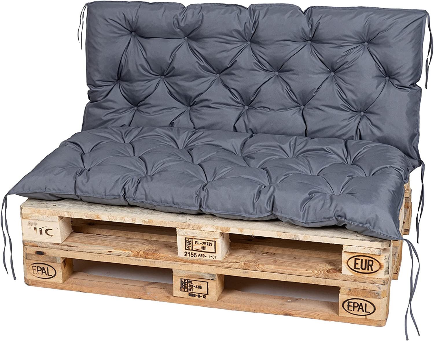 TexDeko Palettenkissen TexDeko-Garden Palettenauflage mit Rückenlehne gesteppt 120x60x50, (Sitzfläche 120x60cm + Rückenlehne 120x50cm)
