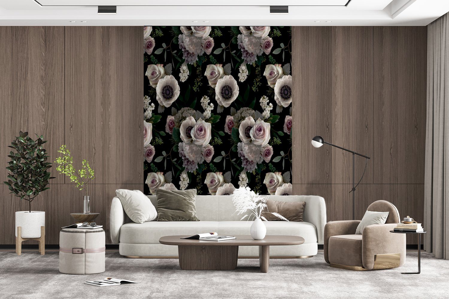 Vinyl Blumen MuchoWow (3 bedruckt, Wohnzimmer, Tapete - Matt, - St), Montagefertig Rose Fototapete Anemone, Wandtapete für