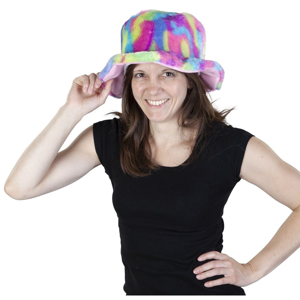 MICA Kostüm Faschingshut - Regenbogen-Plüsch - für Erwachsene
