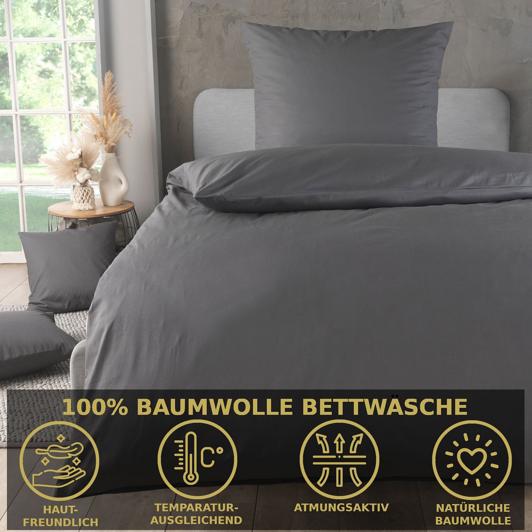 Malika Bettwäsche 155x220 + 80x80 cm atmungsaktiver Baummwoll Renforce Bettbezug, Renforce Baumwolle, 2 teilig, Für Allergiker geeignet, pflegeleicht, angenehm weicher Stoff
