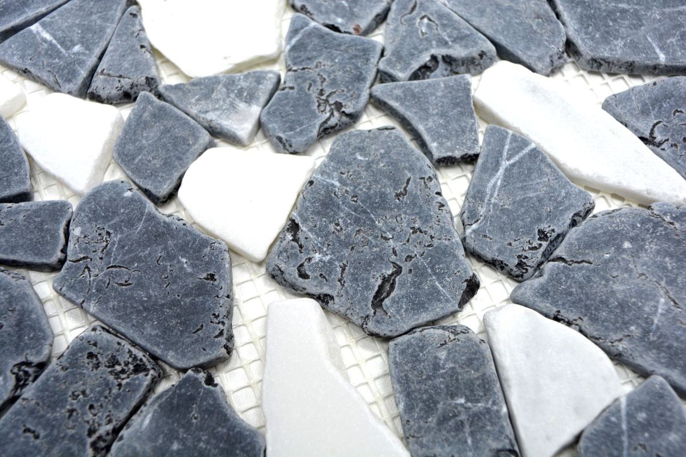 Mosani Mosaikfliesen Mosaik Bruch Marmor anthrazit schwarz Naturstein weiß Bad Küche
