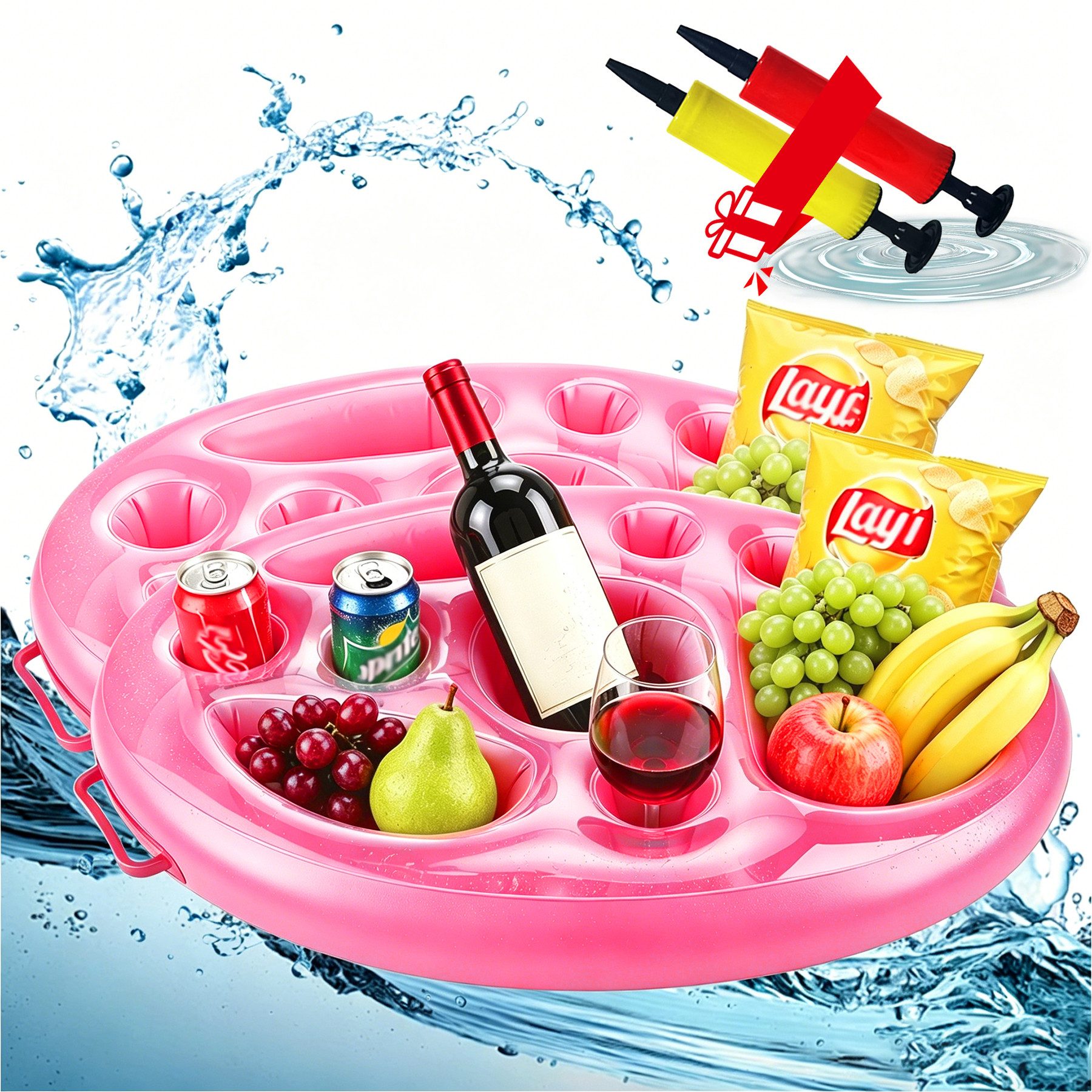 Mutig Aufblasbares Partyzubehör 2 Stück Aufblasbarer Getränkehalter 2 in1 Schwimmende Tablett, 8Löcher Große Kapazität Floating Material,Schwimmkörper für Pool,Party