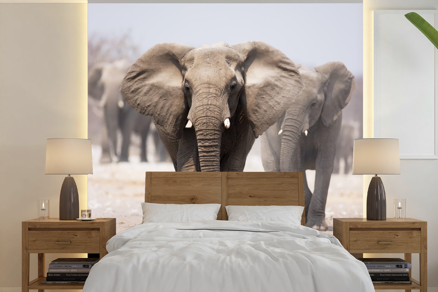 St), Wandtapete Elefant Schlafzimmer, bedruckt, Matt, (5 für Beine - Stoff, Tapete - MuchoWow Vinyl Wohnzimmer oder Fototapete