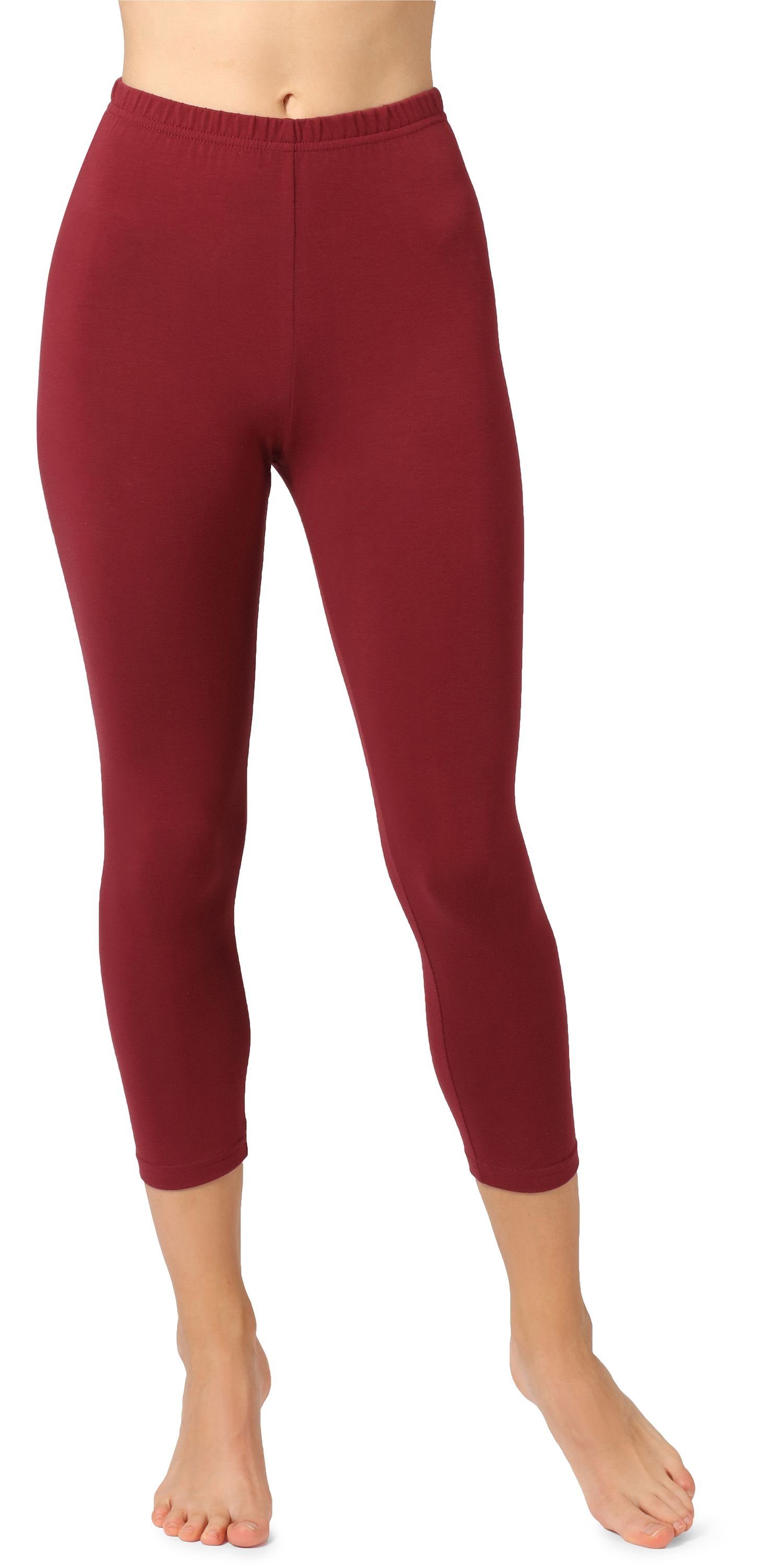 Bellivalini Leggings Damen 3/4 Capri Leggings aus Baumwolle BLV50-156 (1-tlg) elastischer Bund Weinrot