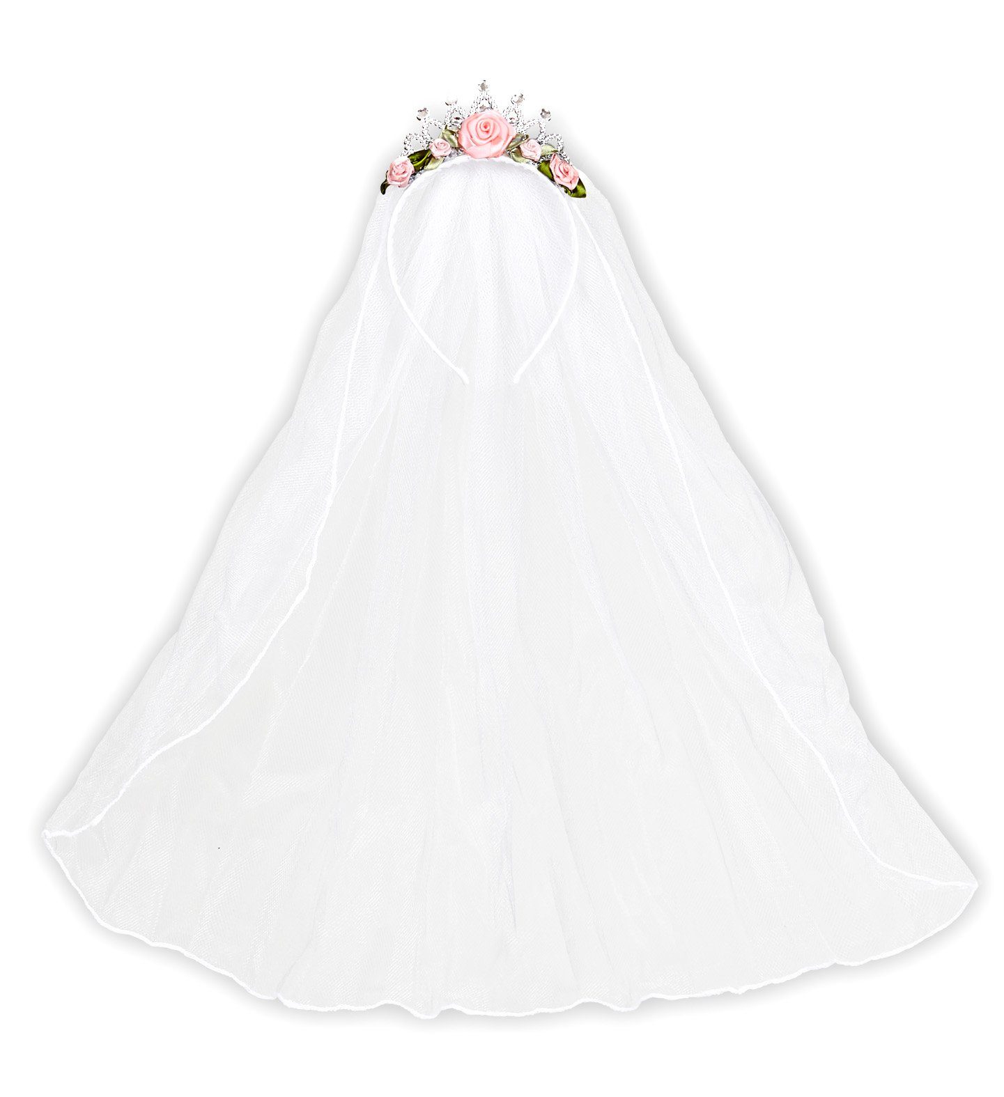 Widmann S.r.l. Kostüm Tiara mit Brautschleier und Rosen, Weiß Rosa