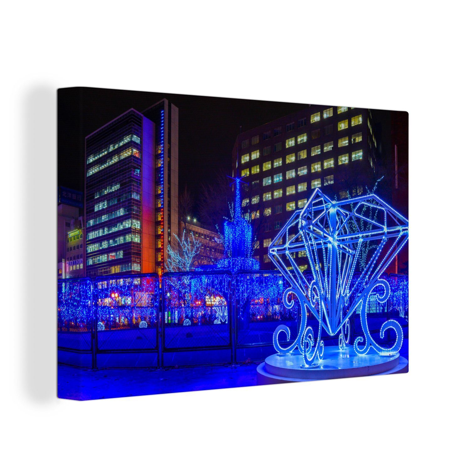 OneMillionCanvasses® Leinwandbild Illuminierte in (1 St), Kunstwerke Sapporo-shi, Wandbild cm Leinwandbilder, Aufhängefertig, Wanddeko, 30x20