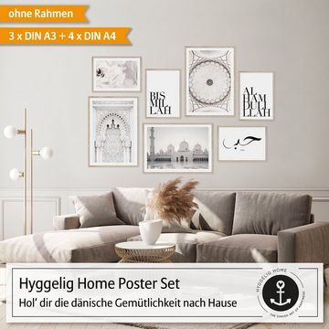 Hyggelig Home Poster Premium Poster Set - 7 Bilder Wandbilder Wohnzimmer Deko Collage, Arabic (Set, 7 St), Knickfreie Lieferung Qualitätsdruck Dickes Papier