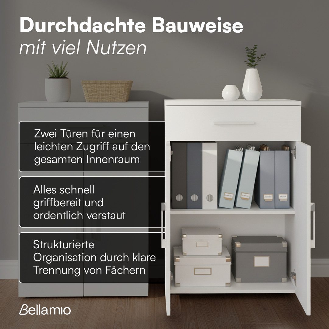 Bellamio Mehrzweckschrank Apol 88 cm hoch (2 Fächer & 1 Schublade, Weiß) Büroschrank verfügbar mit & ohne Schublade – Bild 4 von 5
