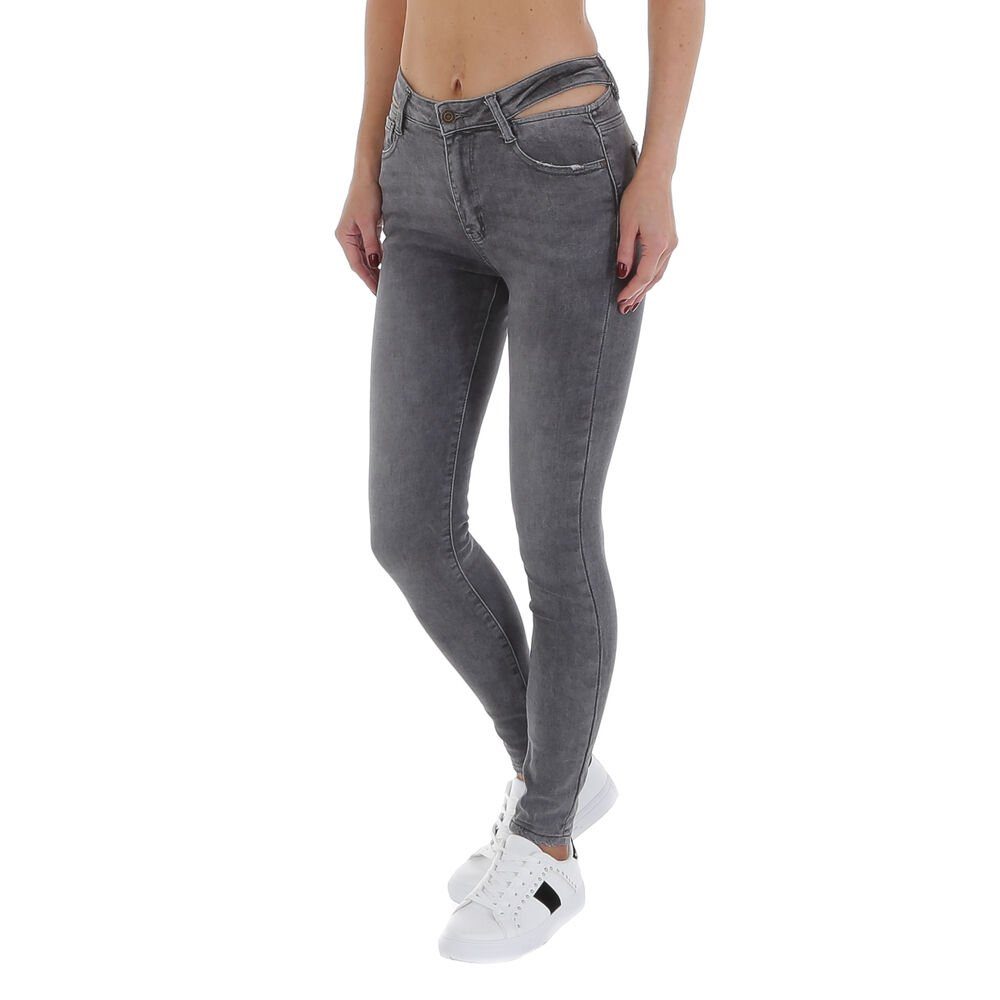 Skinny Grau Used-Look Skinny-fit-Jeans Stretch in Ital-Design Damen Jeans Freizeit