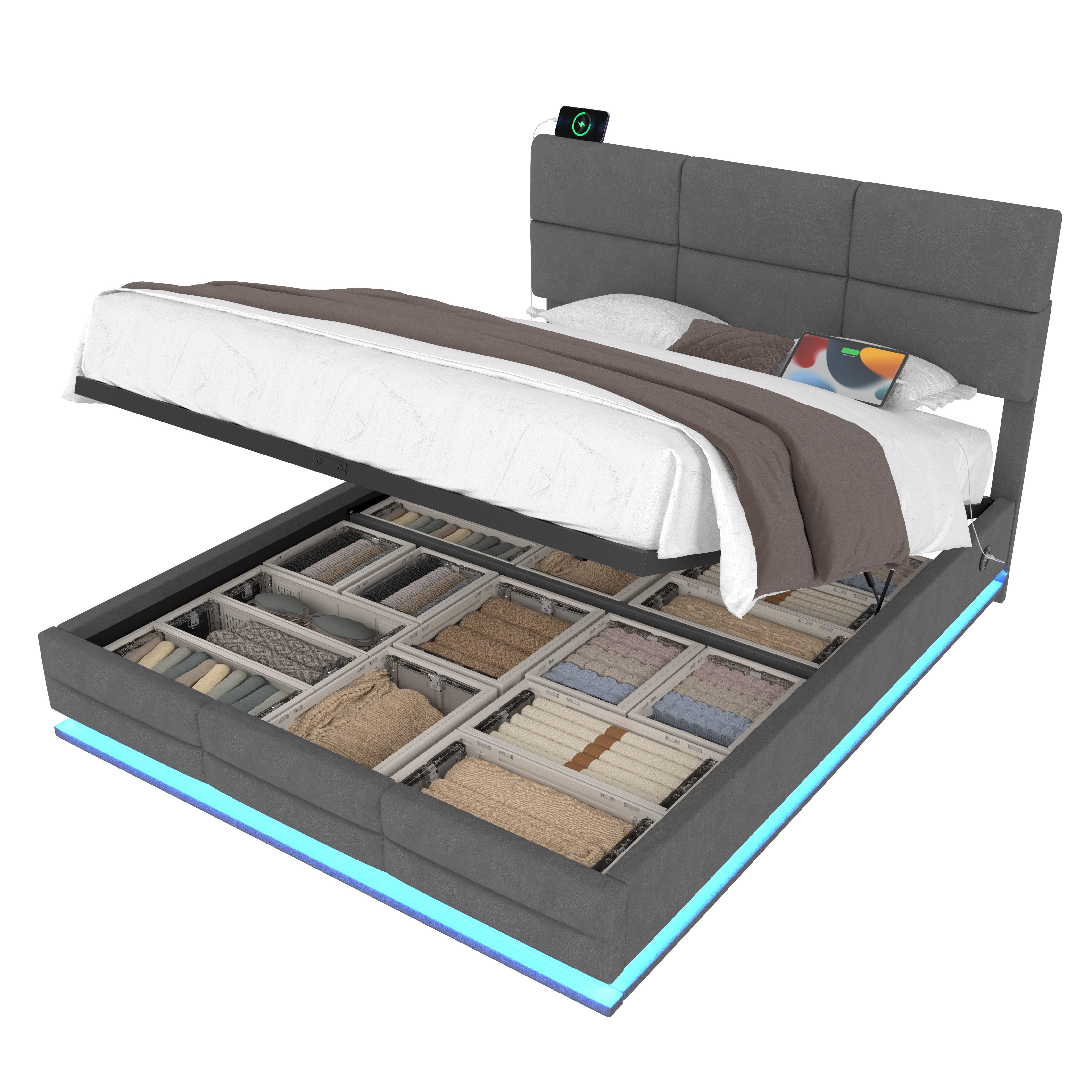 REDOM Polsterbett mit LED & USB, günstig online kaufen