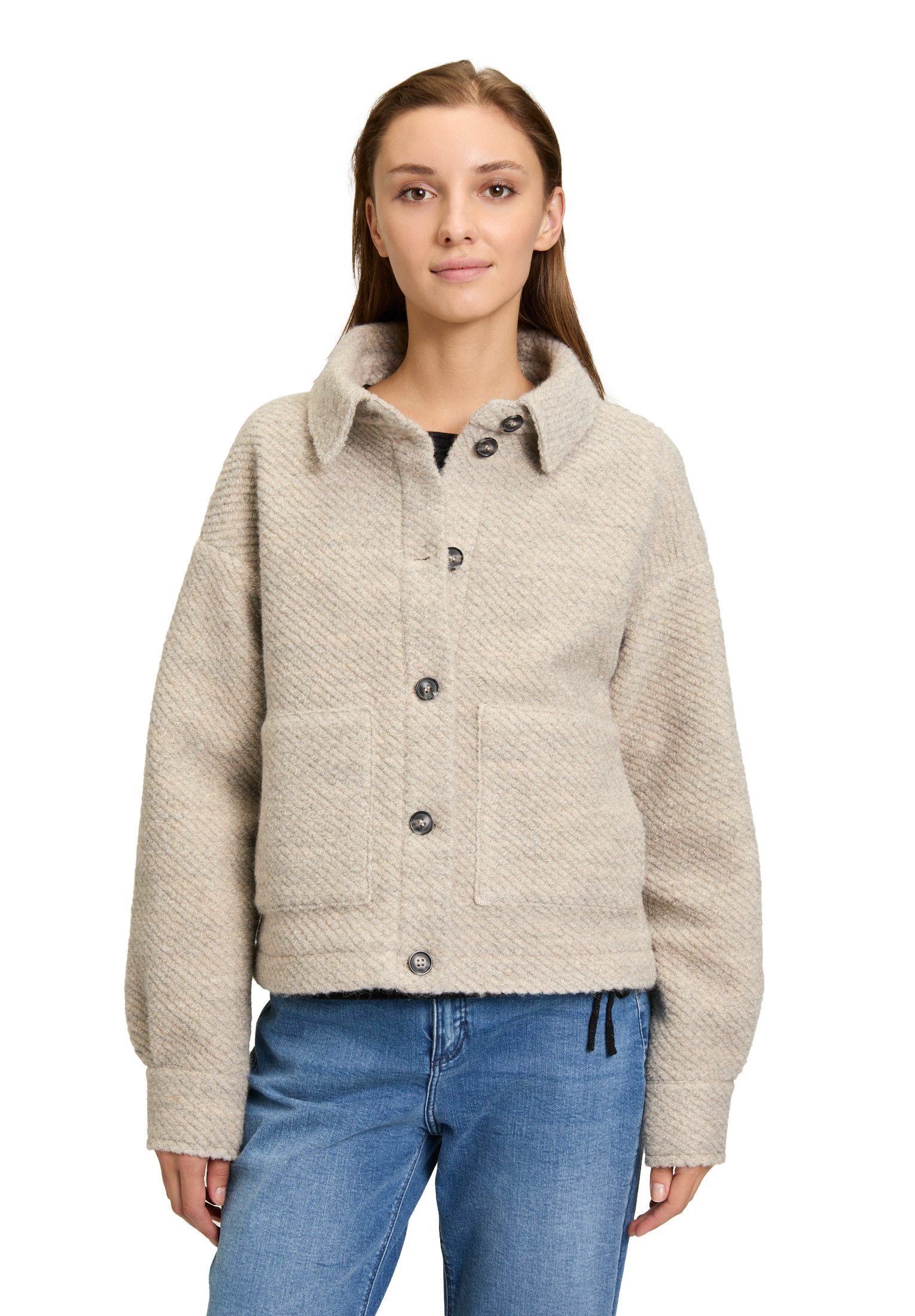 Canvasjacke Cartoon Casual-Jacke mit aufgesetzten Taschen