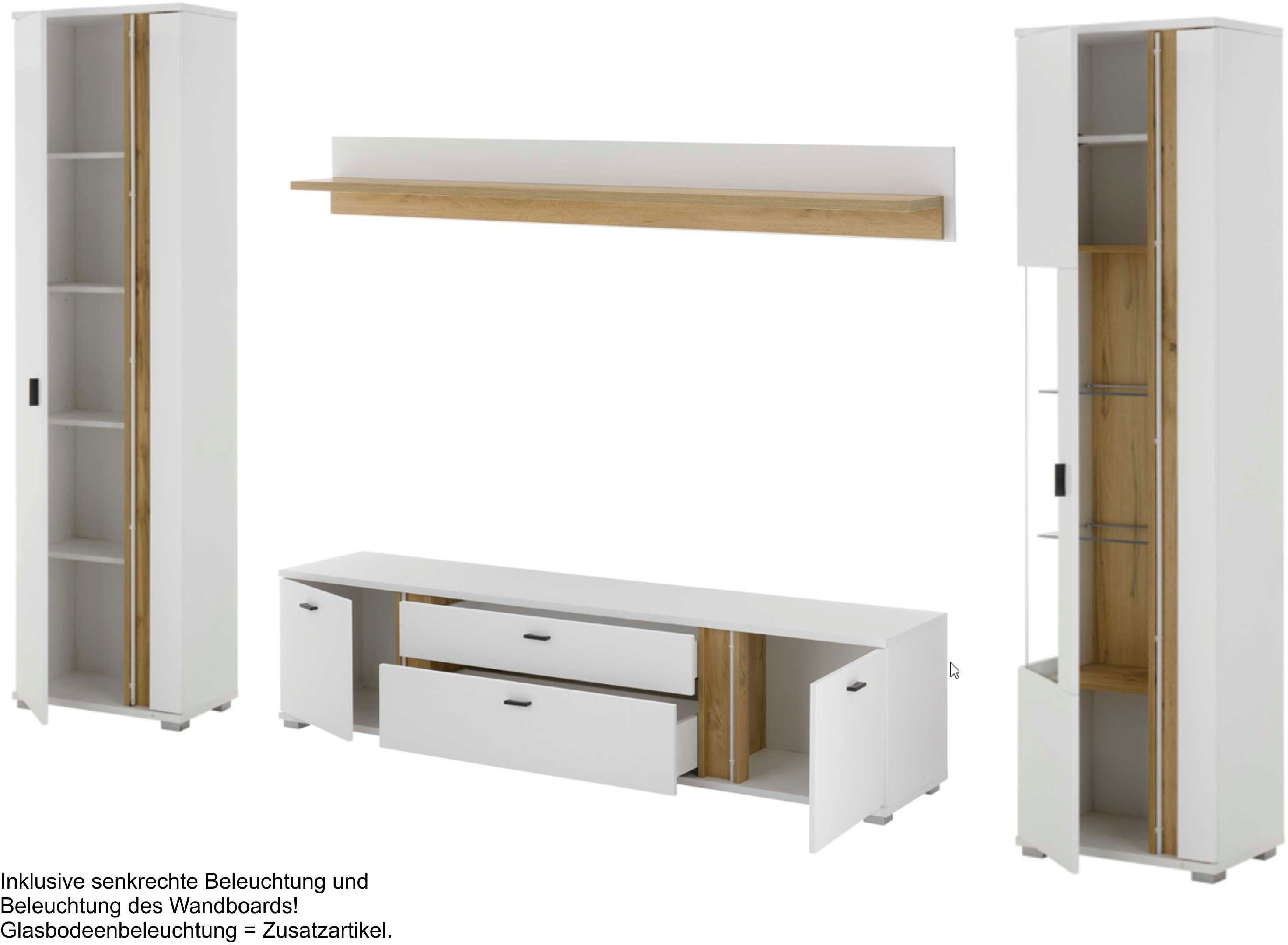 Home affaire Wohnwand LONG ISLAND, (Set, 4-St), in moderner Trendfarbe,inklusive senkrechter Beleuchtung,Breite 330 cm