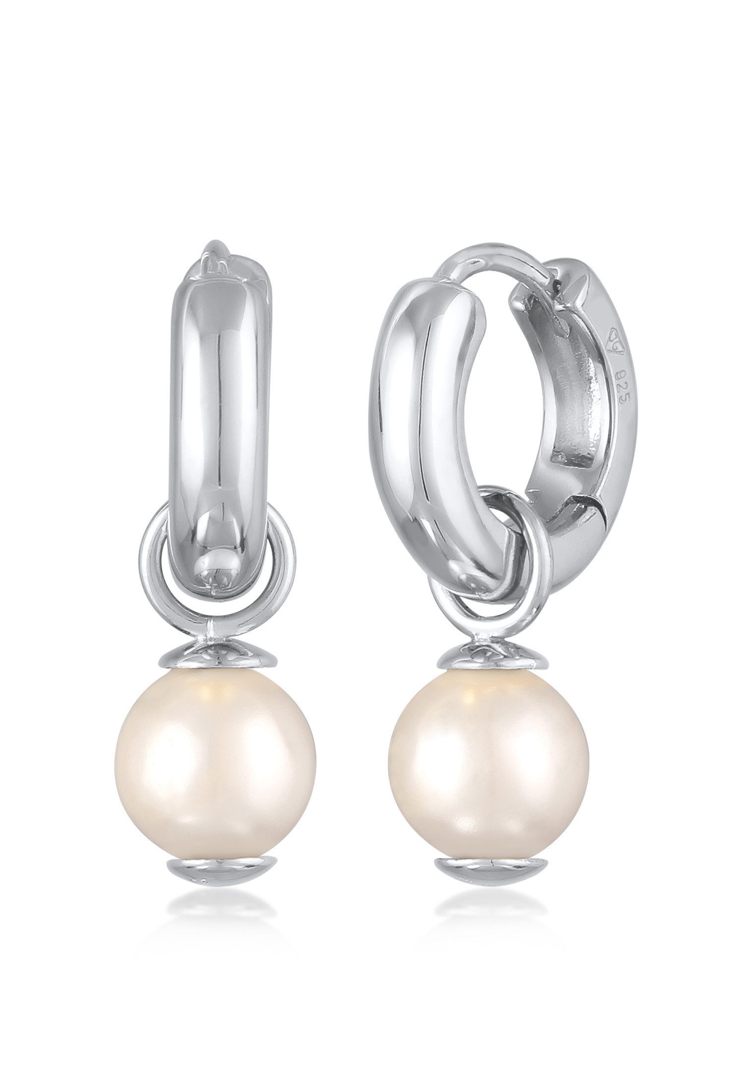 Kuzzoi Paar Creolen Scharnier Creolen Perlen Anhänger 925 Silber, Kugel