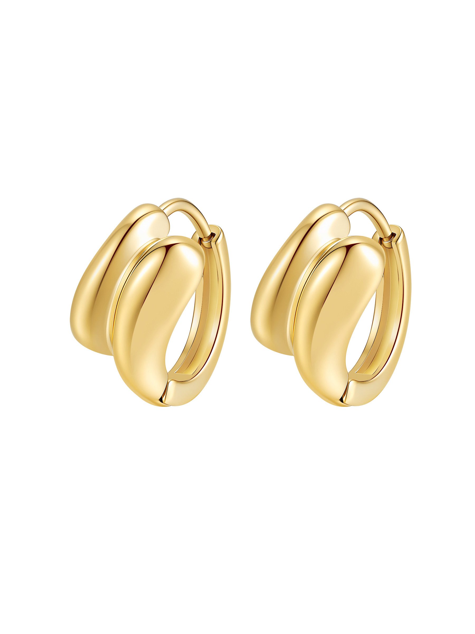 Hey Happiness Paar Creolen Damen Huggie – Edelstahl Ohrringe 18K vergoldet & rosévergoldet, moderne mehrreihige Klappcreolen im Layering Design
