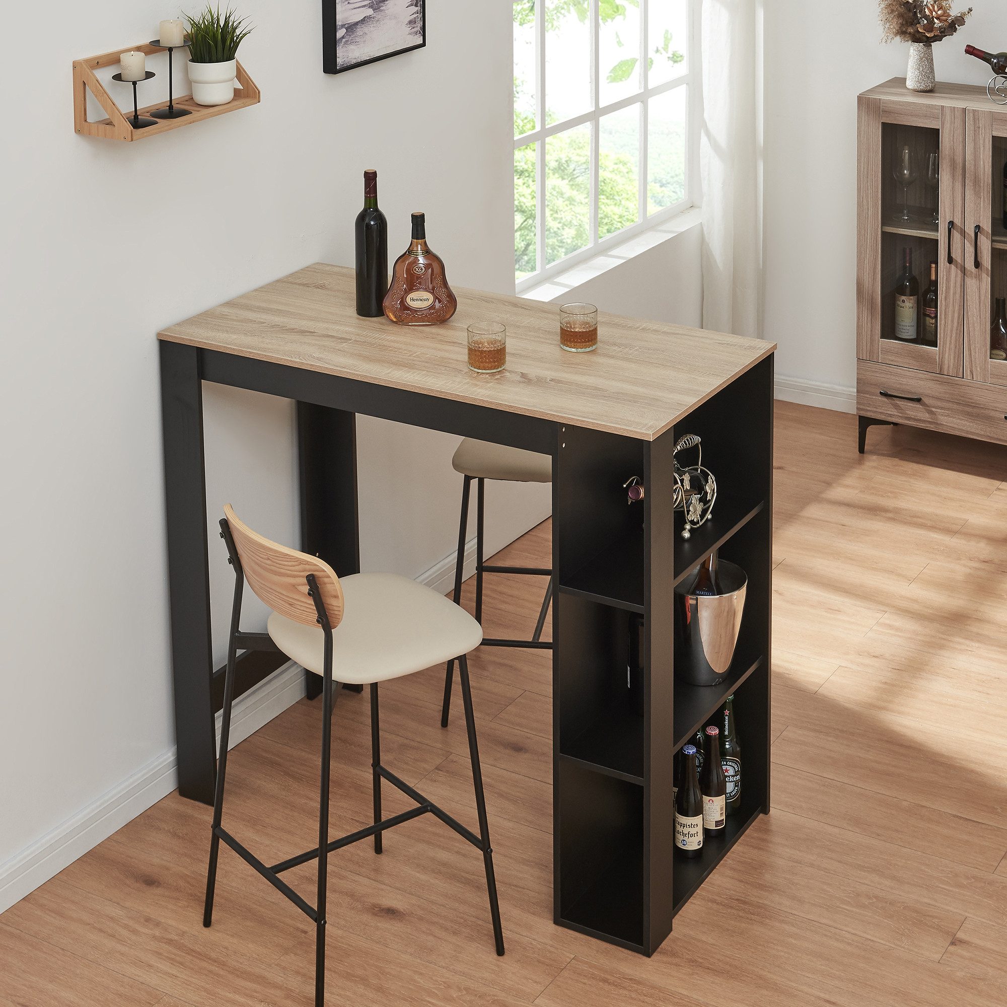 en.casa Bartisch, »Danderyd« 120x60x106 cm mit 3 Ablagefächern Schwarz/Eicheoptik