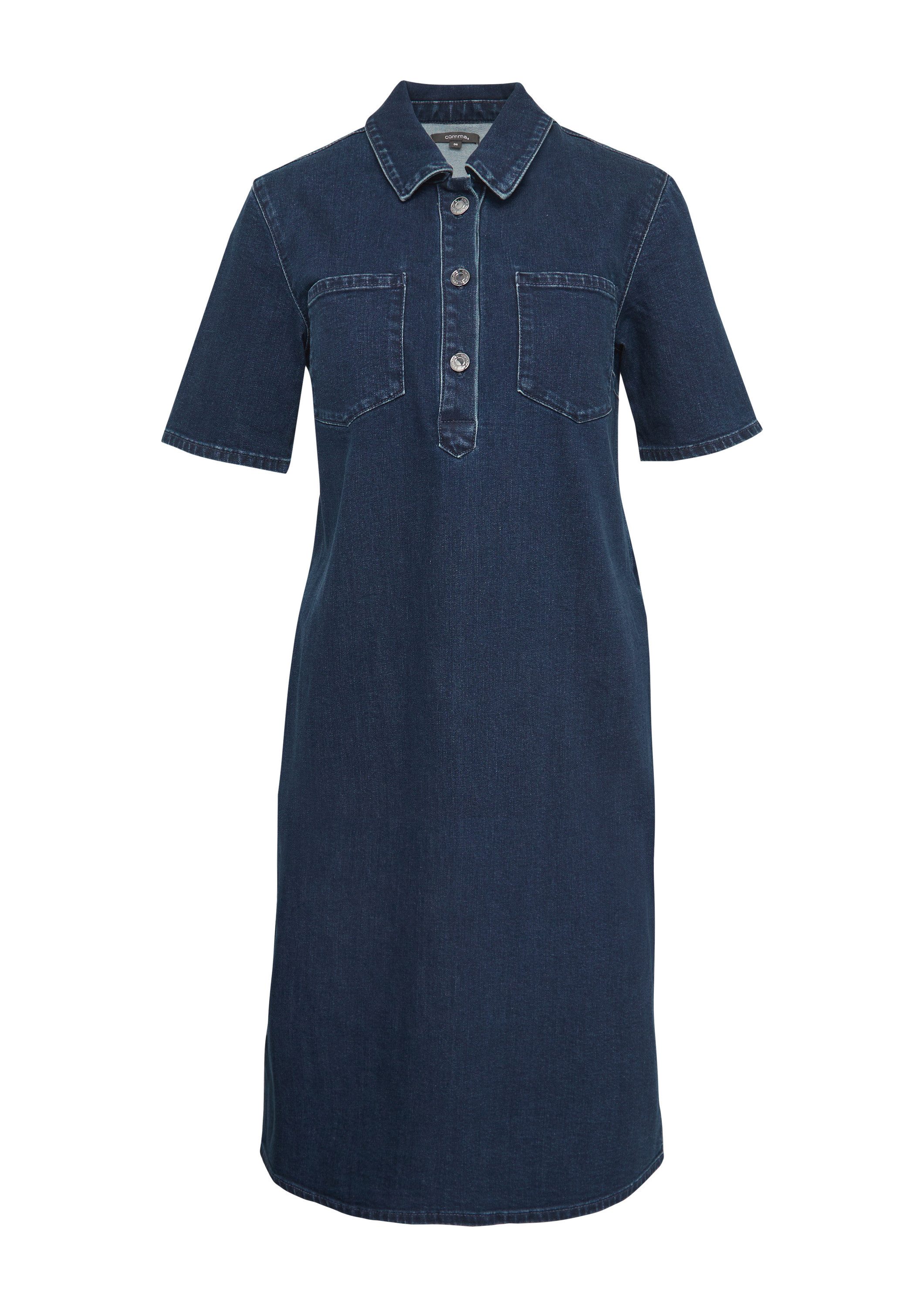comma Midikleid Kleid Elastisches Denim-Kleid mit seitlichen Eingrifftaschen