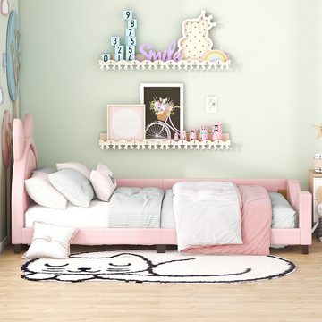 XDeer Jugendbett Kinderbett Hausbetten Form von Karton-Ohren, mit Holz Lattenroste und Rückenlehne 90 x 200cm Rosa